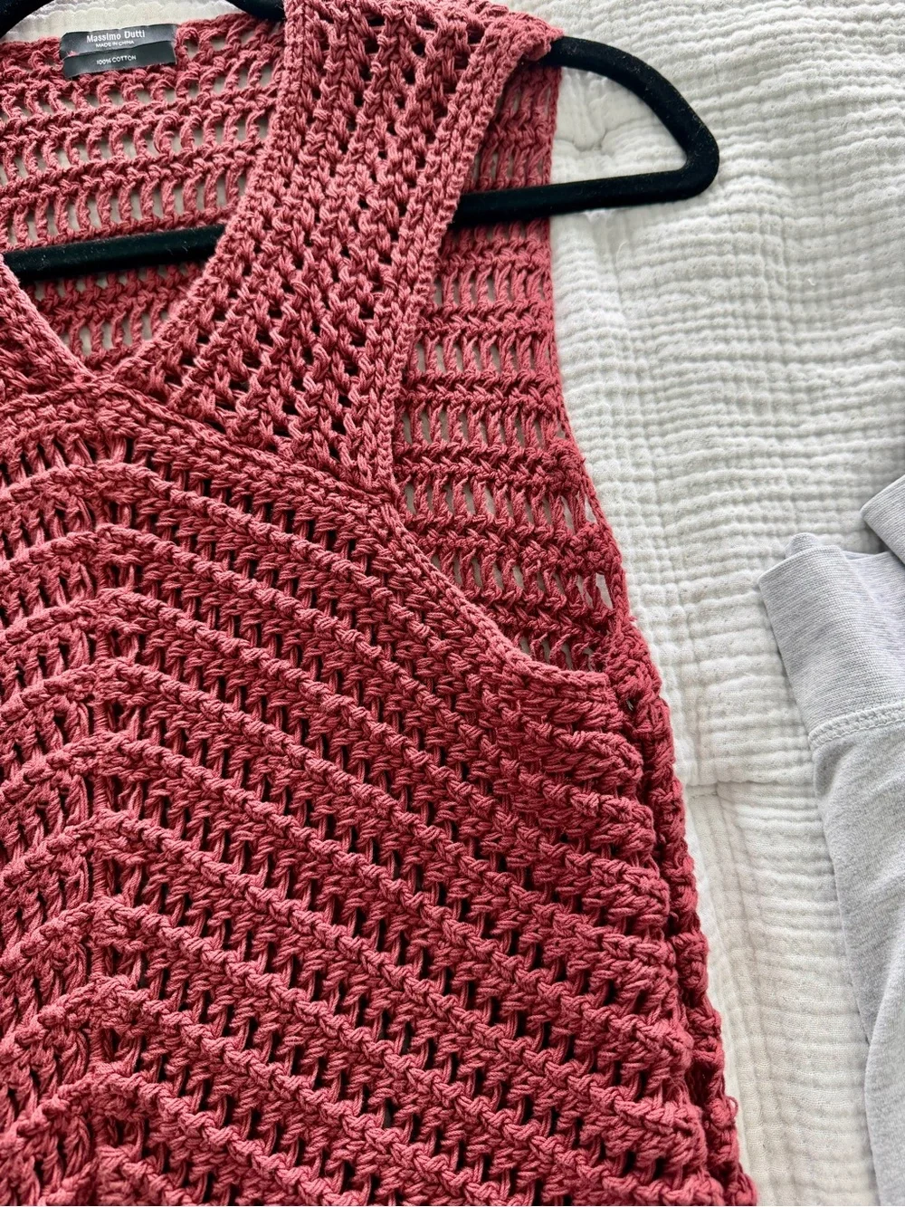 Massimo Dutti Crochet V-Neck Tank - Wine - Picture 5 of 5